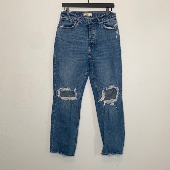 Abercrombie & Fitch Women's Denim The Dad High Rise Distressed Jeans sz 6 Short - Picture 2 of 9